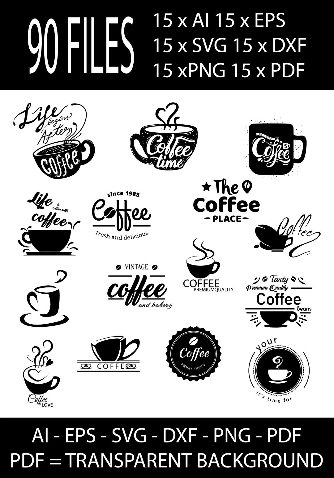Coffee Bundle 15 Designs SVG Cut File Commercial Use Ai Eps Svg Dxf Png ...
