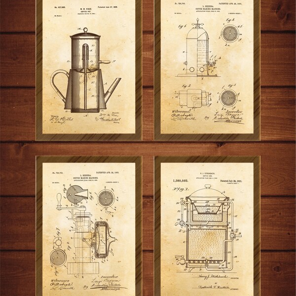 Macchina da caffè vintage per stampa e incisione Set di 4 - Vintage Coffee Machine File pronto per l'incisione. Download istantaneo. Decorazione d'arte