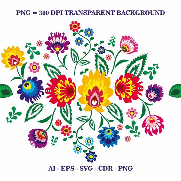 Bordado floral tradicional polaco svg ai eps cdr PNG DESCARGA INSTANTÁNEA