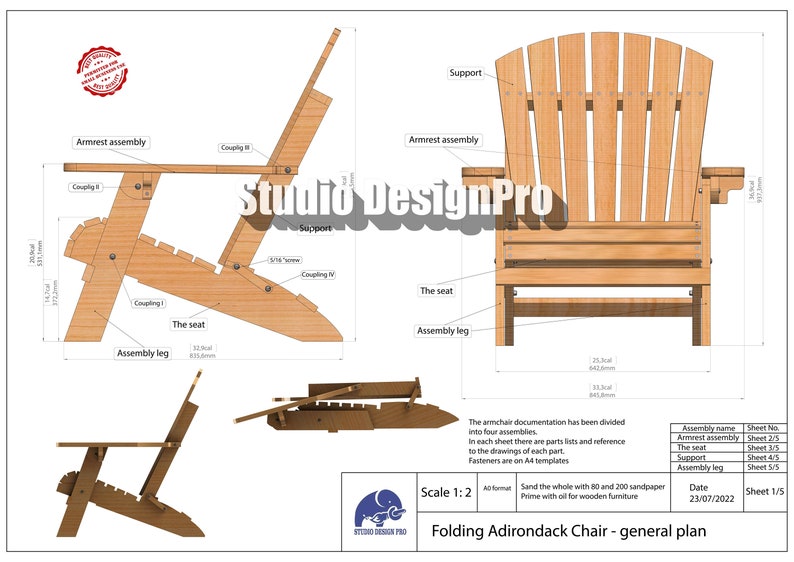 Woodworking Plans Folding Adirondack Chair PDF DXF Instant Etsy