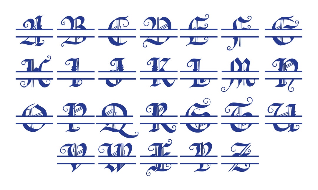 Split Medieval Monogram Alphabet Letters SVG DXF Cut Files Wood Metal