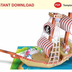 Modelo de papel Barco Pirata / Barco Pirata / Artesanía de papel / Modelo de papel 3D / Modelo de papel / Plantillas de barco pirata para regalo / Impresiones digitales