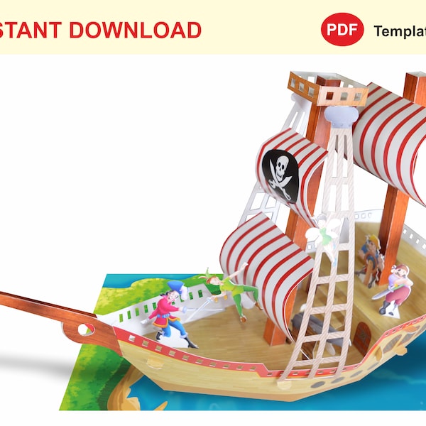 Modèle de bateau pirate en papier | Bateau pirate | Artisanat en papier | Modèle de papier 3D | Modèle de papier | Modèles de bateau pirate pour cadeau | Impressions numériques