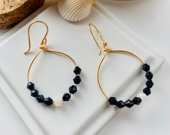 DROP HOOP EARRING,Handmade Gold & Black Jewellery