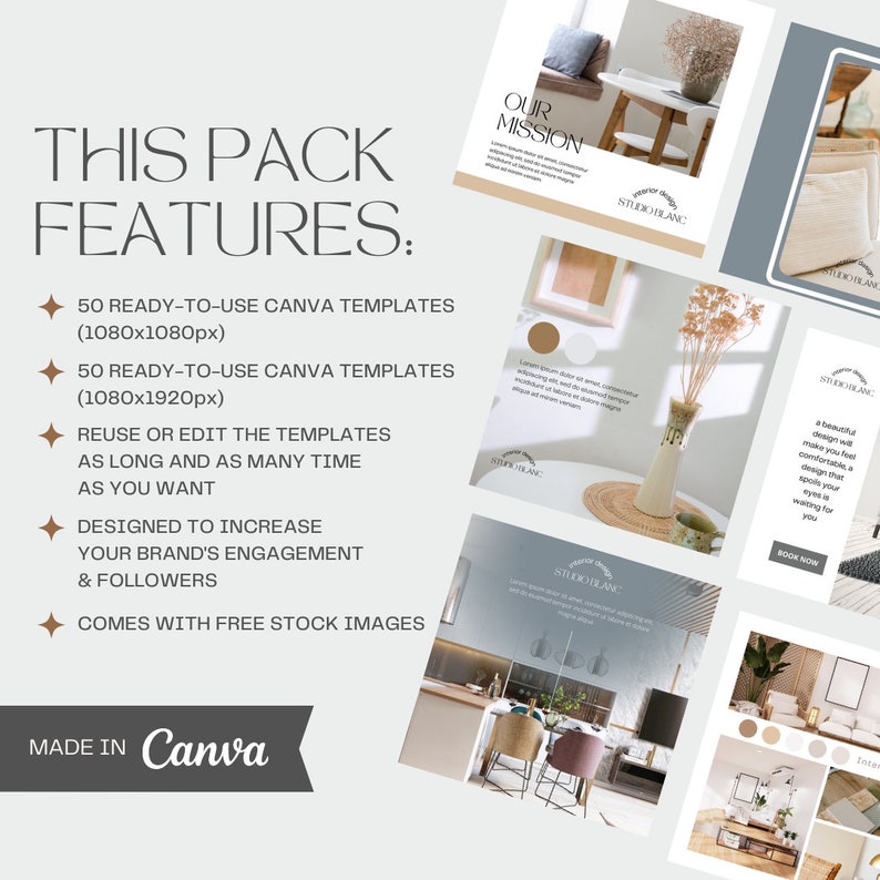 100 Social Media Posts for Interior Design | Canva Templates | Unique ...