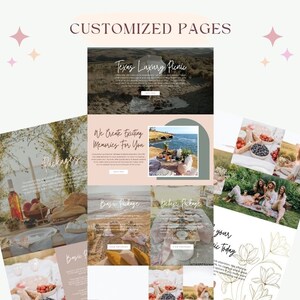 Puede incluir: Un dise&ntilde;o de sitio web para una empresa de picnics de lujo en Texas. El sitio web presenta im&aacute;genes de un picnic instalado en un acantilado con vista al oc&eacute;ano, un grupo de amigos disfrutando de un picnic y un primer plano de una canasta de picnic. El sitio web tambi&eacute;n incluye texto sobre los servicios y paquetes de la empresa.