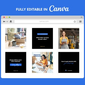 Puede incluir: Un collage de seis im&aacute;genes que promocionan un negocio. Las im&aacute;genes muestran a una persona empaquetando cajas, a una persona sosteniendo una tableta y texto sobre servicios de env&iacute;o y entrega. El texto incluye las frases "Siempre entregar m&aacute;s de lo esperado." y "C&oacute;mo empezar con tu negocio."