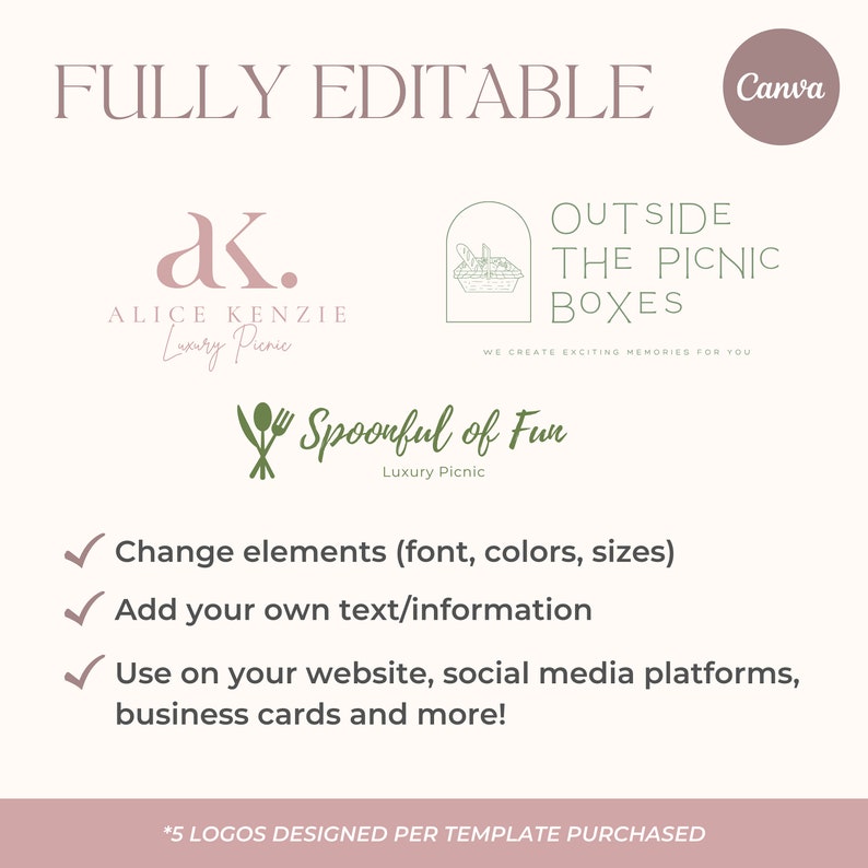 Logotipos de negocios de picnic de lujo / Plantilla de logotipo Canva para empresa de planificación de picnic premium / Logotipos de Canva para emprendedores de picnic imagen 2