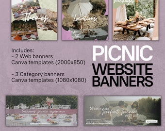 Publicaciones de bricolaje en redes sociales y banners de sitios web para empresas de picnic / Canva / Diseños únicos de Canva para picnics de lujo / Plantillas personalizables