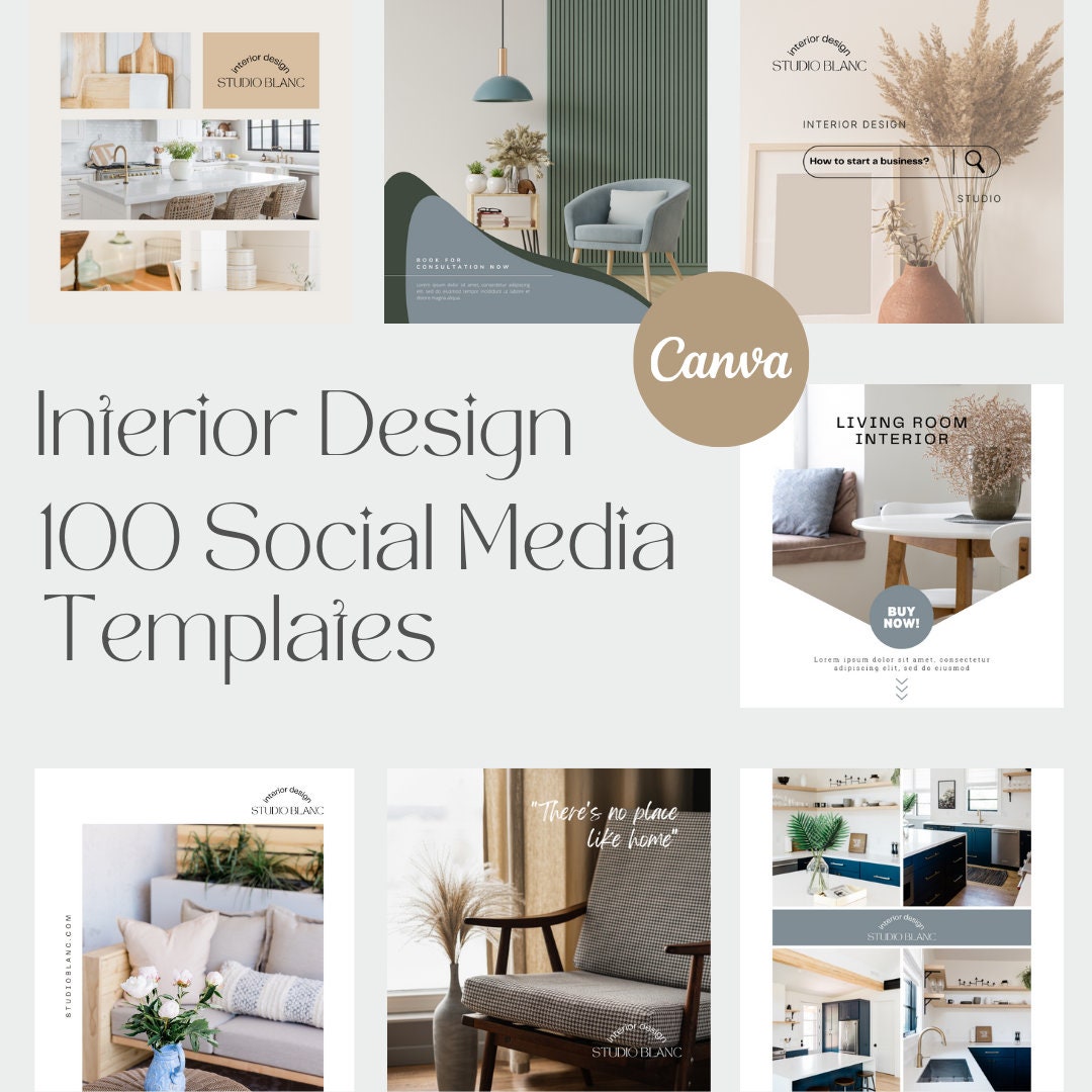 100 Social Media Posts for Interior Design | Canva Templates | Unique ...