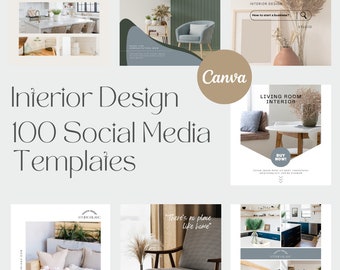 100 Social Media Posts for Interior Design | Canva Templates | Unique Canva Designs for Interior Design Business | Customizable Social Temps