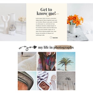 May include: A website homepage for a lifestyle blog called "Jane Doe Lifestyle Blog". The website features a photo of a woman relaxing on a beach chair, a section about the blogger, and a section titled "Get to know me!" with a call to action to "Read More". The website also features a section titled "My life in photographs" with a grid of images, and a section titled "Lorem Ipsum" with three sections titled "Travels", "Lifestyle", and "Business". The website also features a call to action to "Join The Clique!" with a form to enter an email address and a button to "Join".