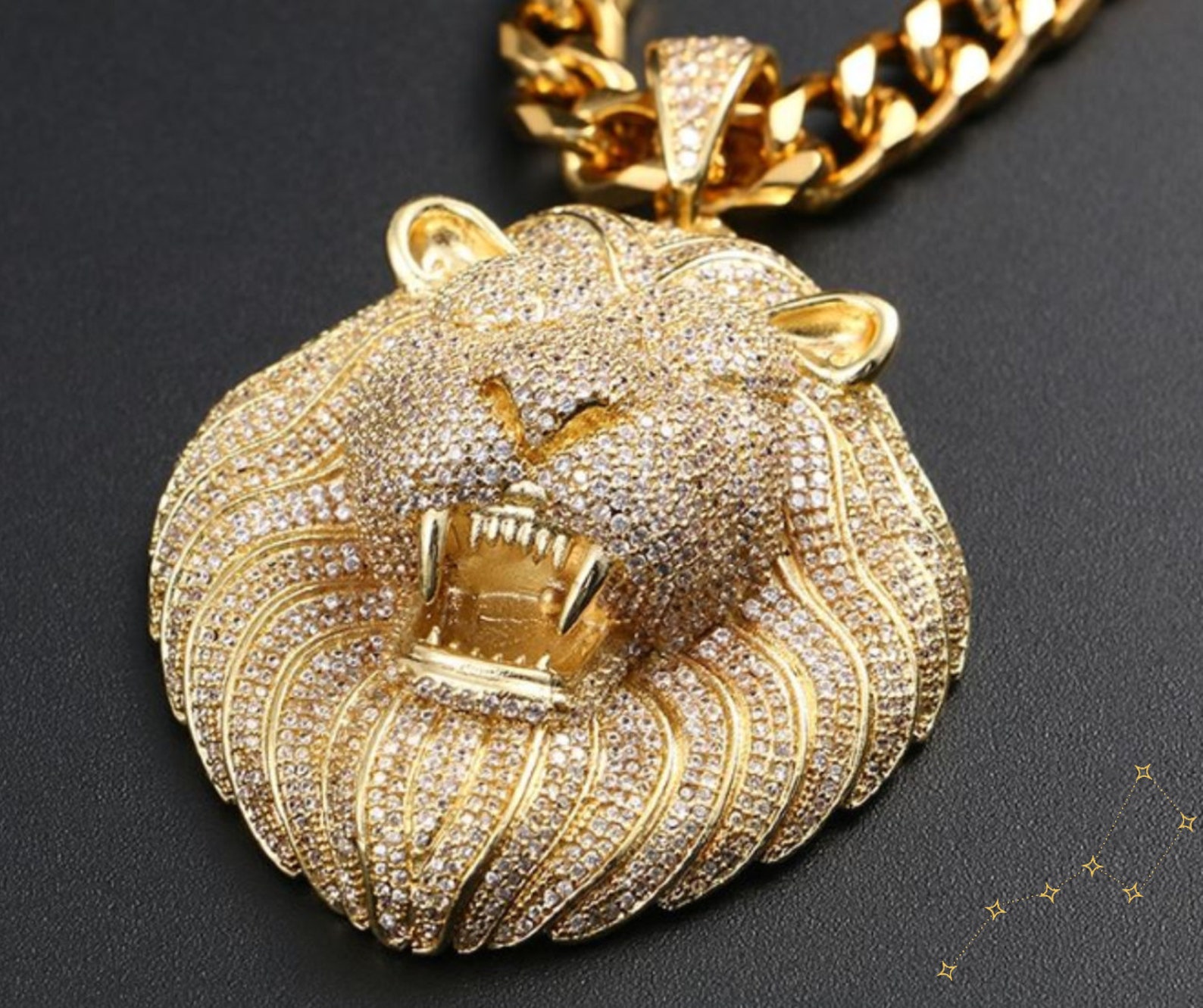 Lion head pendant necklace gift for men fashion iced out Etsy