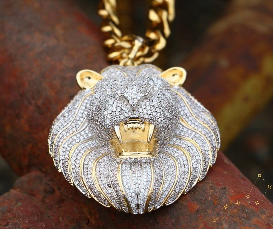 Lion head pendant necklace gift for men fashion iced out Etsy