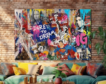 Motivational Wall Art Canvas Dare to Dream Banksy Street Graffiti Colorful Artwork Pop Art Canvas Print Extra Large Wall Art Banksy Graffiti