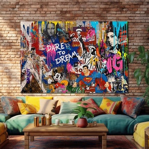 Motivational Wall Art Canvas Dare to Dream Banksy Street Graffiti Colorful Artwork Pop Art Canvas Print Extra Large Wall Art Banksy Graffiti