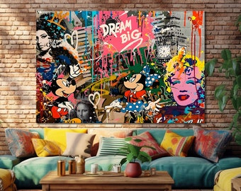 Motivational Wall Art Print Dream Big Banksy Graffiti Wall Art Inspirational Colorful Pop Art Canvas Extra Large Wall Art for Home Decor