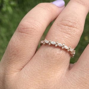 14K Gold Marquise And Round Lab Grown Diamond Half Eternity Wedding Band, Engagement Anniversary Gift, Minimalist Band Ring For Women