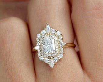 2.05 Carat D/VVS2 Radiant Lab Grown Diamond Double Halo Engagement Ring, IGI Certified Lab Created Diamond Ring, Wedding Ring For Women