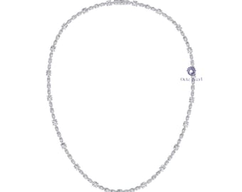 11.50 Carat Round Cut Lab Grown Diamond Tennis Necklace, 14K White Gold Diamond Necklace, Wedding Anniversary Gift For Women, 16 Inch