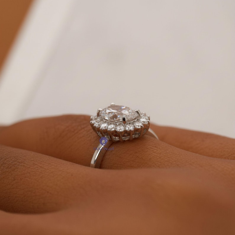 Sunburst Halo Lab Grown Diamond Ring, 1.25 Carat Oval Lab Created Diamond Engagement Ring, Wedding Gift For Bride, Oval Lab Grown Ring image 6