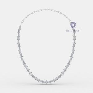 Graduated Lab Grown Diamond Tennis Necklace, Paperclip Chain Tennis Necklace, Party Wear Necklace, Marquise Lab Diamond Necklace For Gift