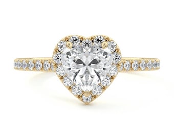 2.40 CT Heart Lab Grown Diamond Engagement Ring, F VS1 IGI Certified Diamond, Halo/Pave Wedding Ring, Anniversary Gift Ring, 14K Gold Ring
