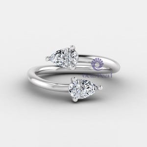 Toi Et Moi Engagement Ring, You And Me Wedding Ring, Bypass Shank Open Gap Ring, Pear Lab Grown Diamond Two Stone Ring, Minimalist Ring