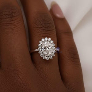 Sunburst Halo Lab Grown Diamond Ring, 1.25 Carat Oval Lab Created Diamond Engagement Ring, Wedding Gift For Bride, Oval Lab Grown Ring image 9