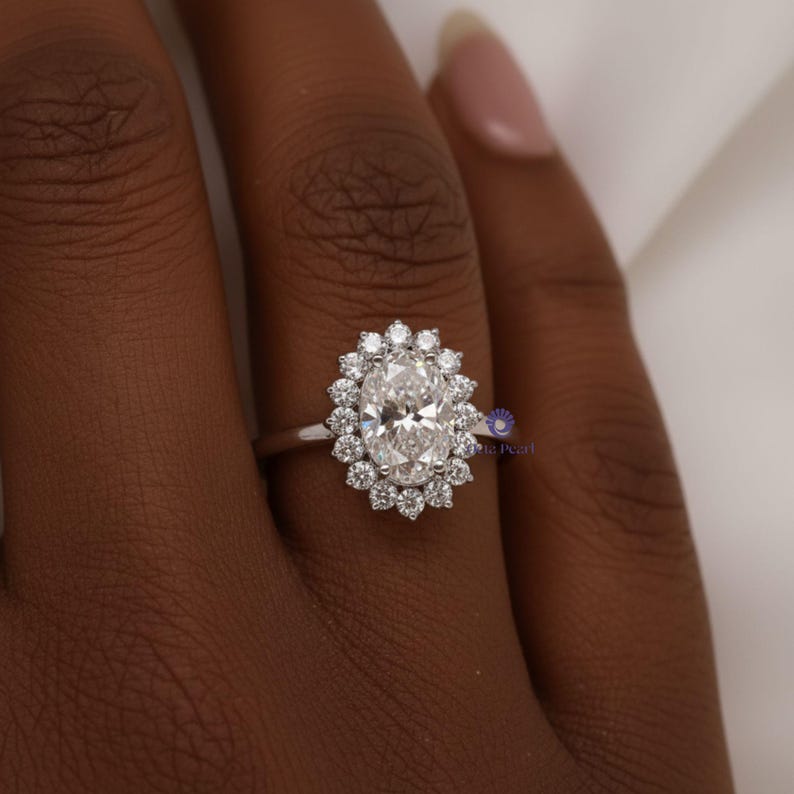 Sunburst Halo Lab Grown Diamond Ring, 1.25 Carat Oval Lab Created Diamond Engagement Ring, Wedding Gift For Bride, Oval Lab Grown Ring image 9
