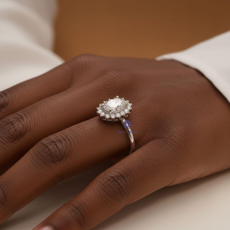 Sunburst Halo Lab Grown Diamond Ring, 1.25 Carat Oval Lab Created Diamond Engagement Ring, Wedding Gift For Bride, Oval Lab Grown Ring image 8