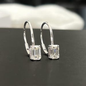 D VVS2 Emerald Lab Grown Diamond Drop Dangle Earrings, Solitaire Drop Earrings, Engagement Gift For Her, 14K Gold Lever Back Drop Earring