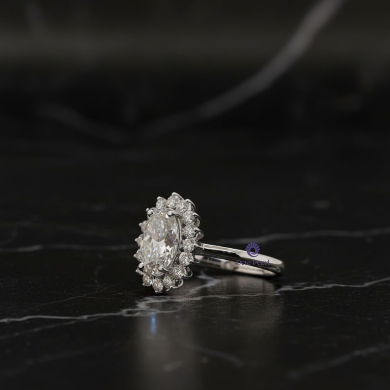 Sunburst Halo Lab Grown Diamond Ring, 1.25 Carat Oval Lab Created Diamond Engagement Ring, Wedding Gift For Bride, Oval Lab Grown Ring image 5