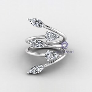 Pear & Marquise Lab Grown Diamond Open Gap Ring, Five Stone Bypass Shank Ring, Ethical Diamond Engagement Ring, CVD Diamond Ring For Women