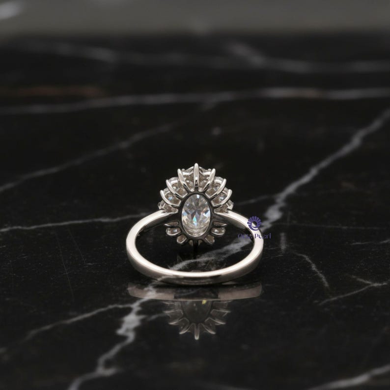 Sunburst Halo Lab Grown Diamond Ring, 1.25 Carat Oval Lab Created Diamond Engagement Ring, Wedding Gift For Bride, Oval Lab Grown Ring image 4