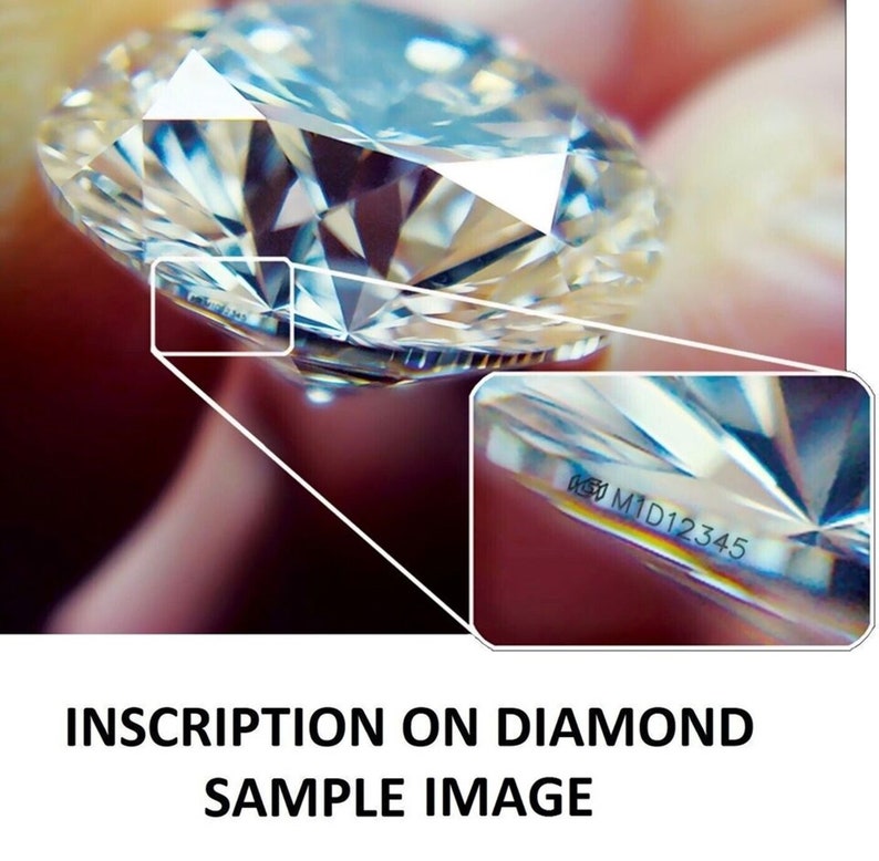 May include: Close-up of a clear diamond with a inscription on the side that reads "IGI M1D12345".
