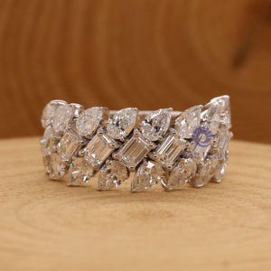 Pear & Emerald Cut Lab Grown Diamond Band, 4.04CT E-F Color Lab Diamond Engagement Band, Anniversary Gift For Wife, Party Wear Band Ring