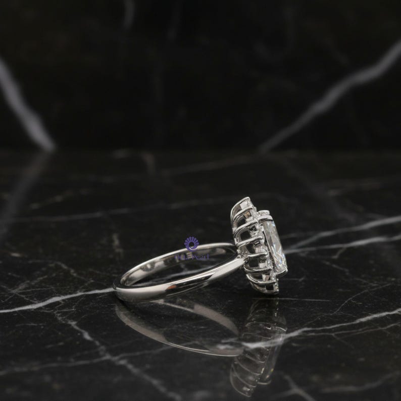 Sunburst Halo Lab Grown Diamond Ring, 1.25 Carat Oval Lab Created Diamond Engagement Ring, Wedding Gift For Bride, Oval Lab Grown Ring image 3