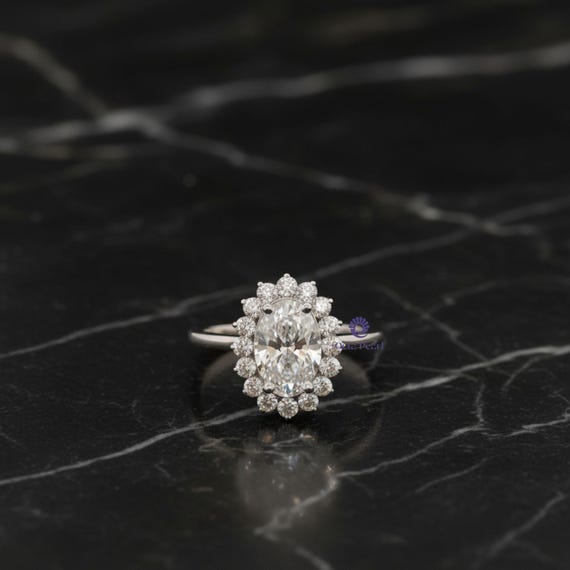 Sunburst Halo Lab Grown Diamond Ring, 1.25 Carat Oval Lab Created Diamond Engagement Ring, Wedding Gift For Bride, Oval Lab Grown Ring