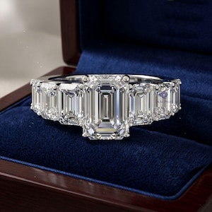 7.15 Carat E/VVS2 IGI Certified Emerald Cut Lab Grown Diamond Engagement Ring, 14K Gold, Nine Stone Wedding Ring For Women, Party Wear Ring