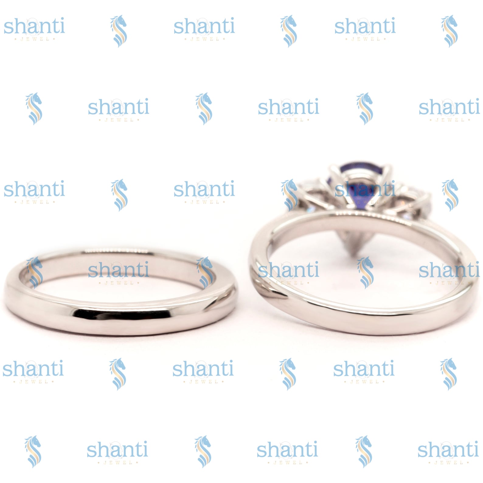 Three Stone Wedding Diamond Ring Set For Women/ Blue Pear Cut Etsy