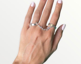 One Finger Double Rings Double Ring Chain Adjustable Ring Handmade Silver Ring Summer Ring Gift For  Her  Delicate  ring .