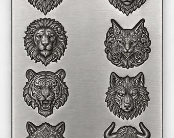 8 Animal Face shot Palet| Furious Animal Steel  Die for Jewelry Making Animal Die || Metal Die | Steel Die | Impact Tool