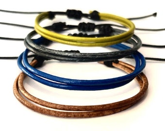 Genuine leather Bracelet / Ankle - Surfer bracelet - handmade double strand adjustable wristband for men women  by 67 degrees