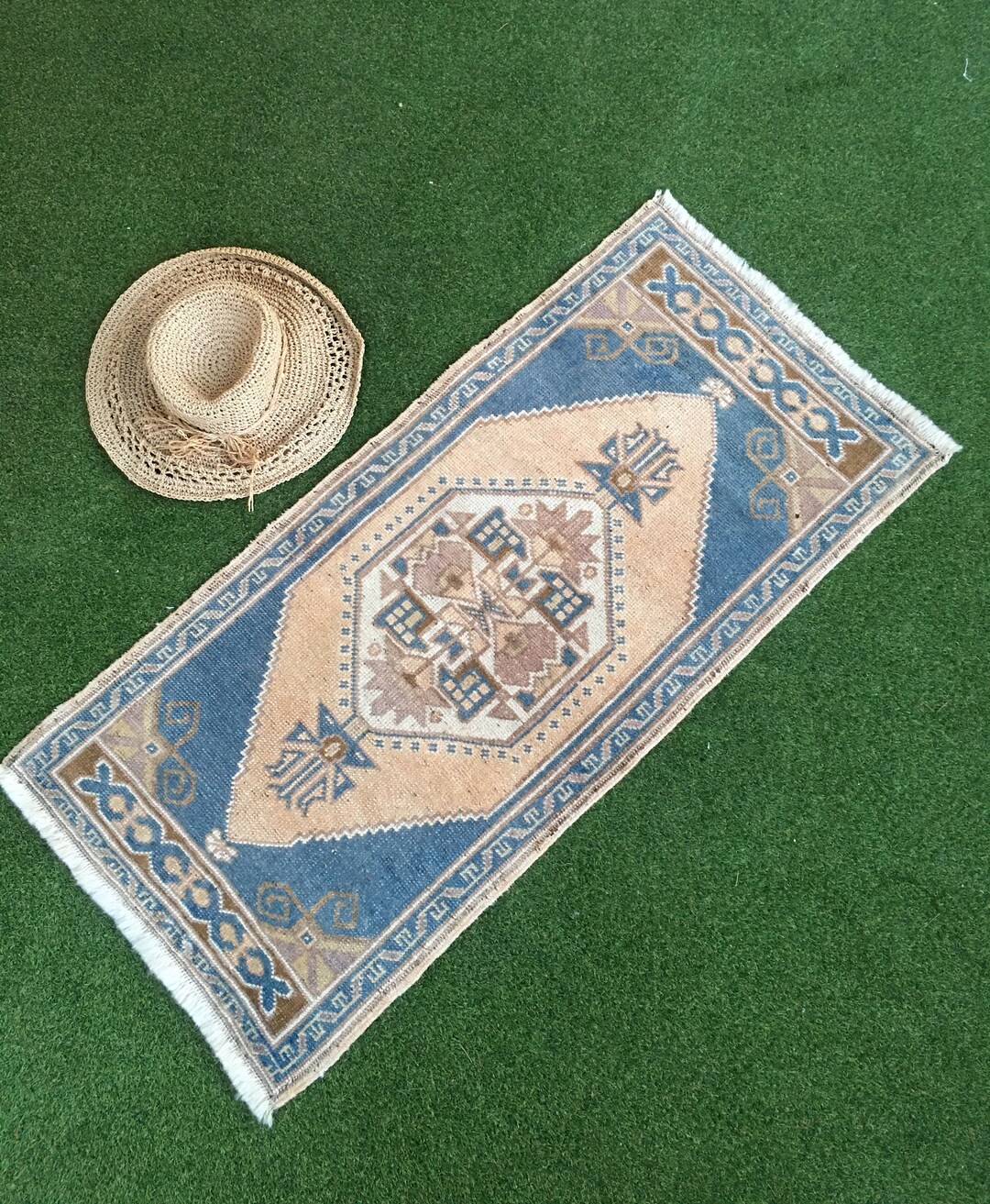 2x4 Small Turkish Rug for Bathroom, Entryway Vintage Rug, 1.8x3.7 Ft