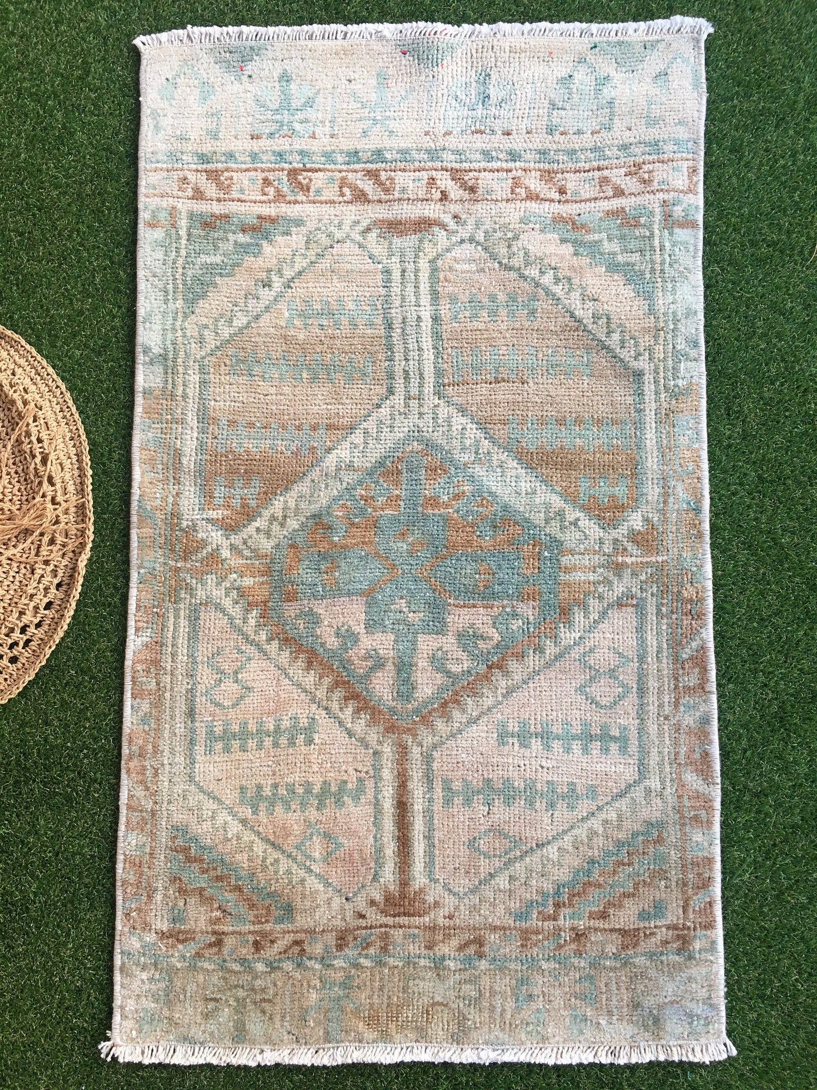 Small Oushak Rug Small Turkish Bathroom Rug Beige Brown Etsy