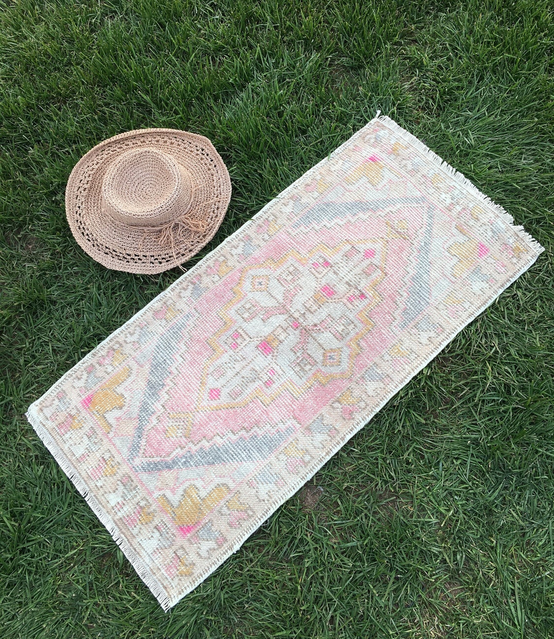 Small Turkish Bathroom Rug Pink Brown Blue 1.6x3.4 Ft. Etsy