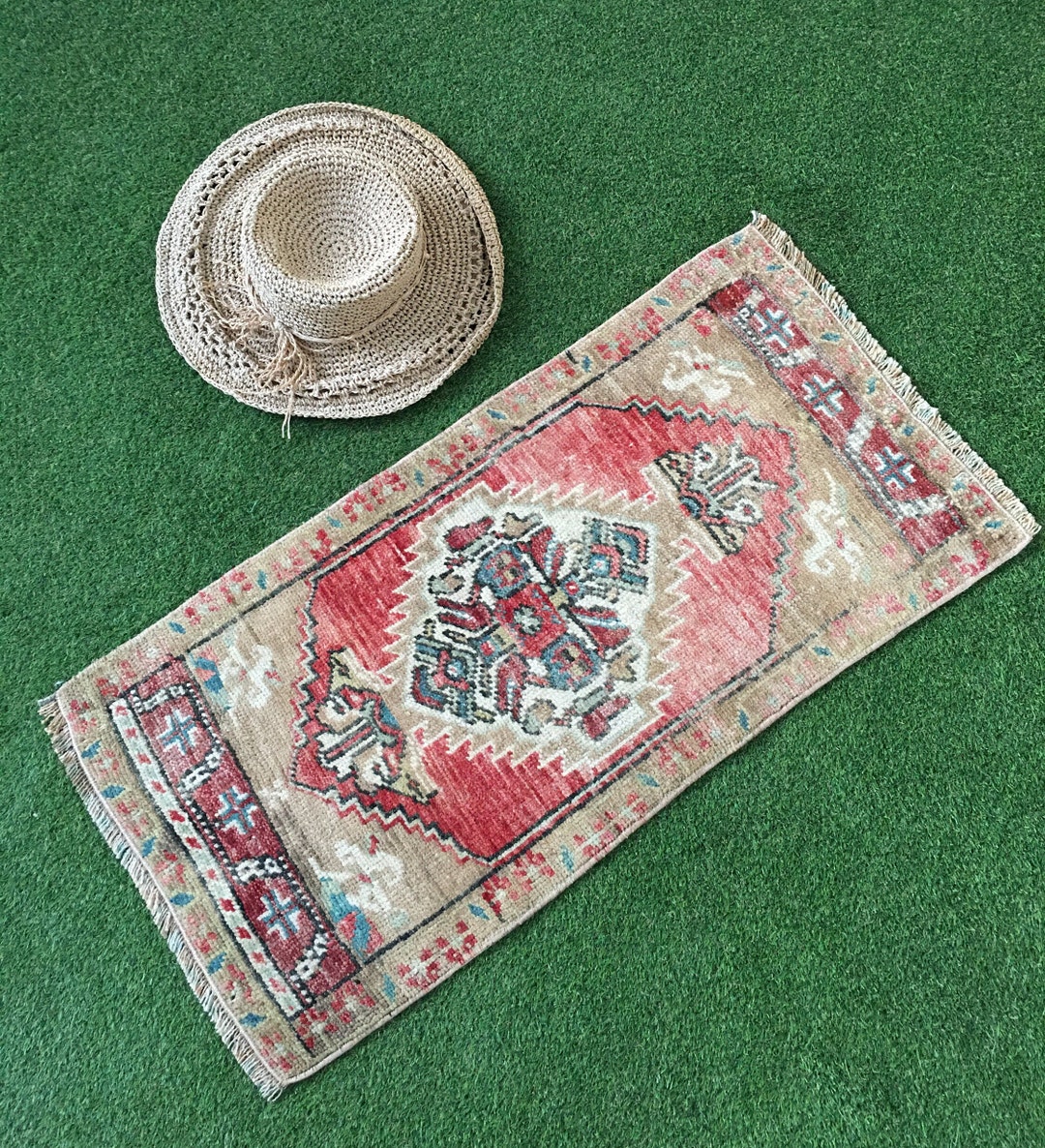Small Boho Turkish Rug Brown and Faded Red 1.4x2.8 Ft. Martha DCA-1008 ...