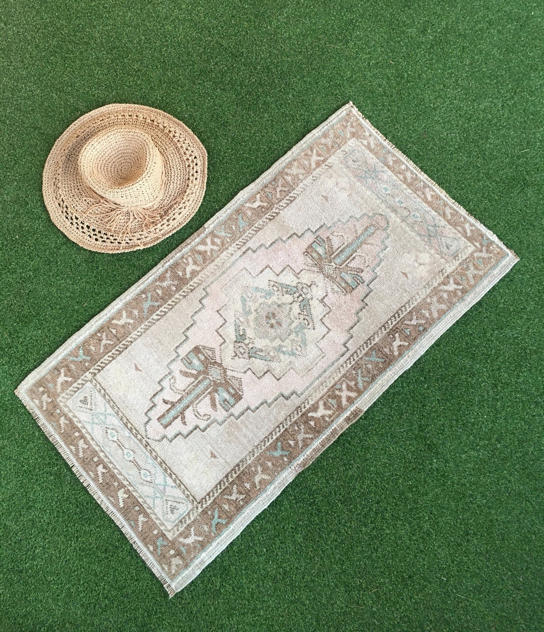 Small Oushak Rug, 2x3 Turkish Bathroom Rug, Berrin CP2110, Wool on