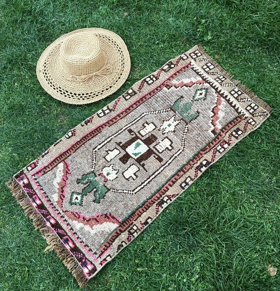 Small Area Rug Boho Bathroom Rug Gulhatun CP-1129 Wool on | Etsy
